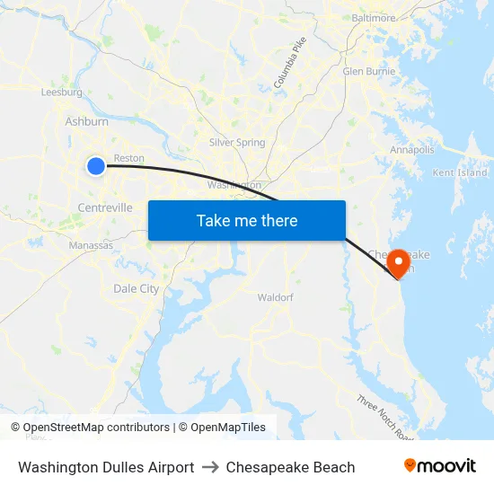 Washington Dulles Airport to Chesapeake Beach map