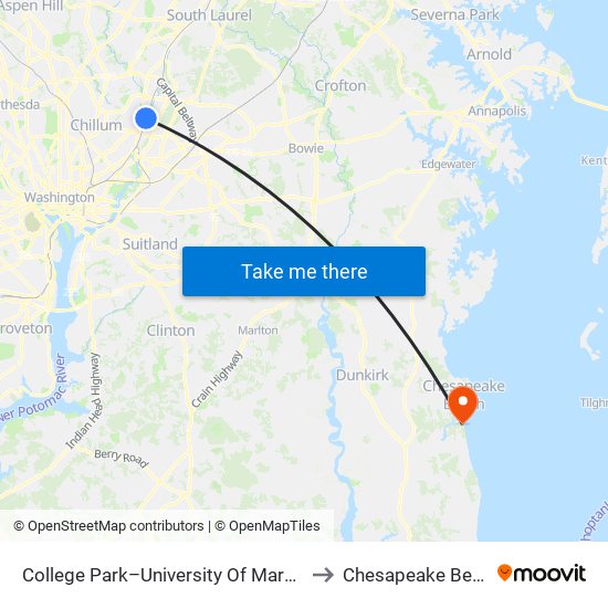 College Park - University Of Maryland to Chesapeake Beach map