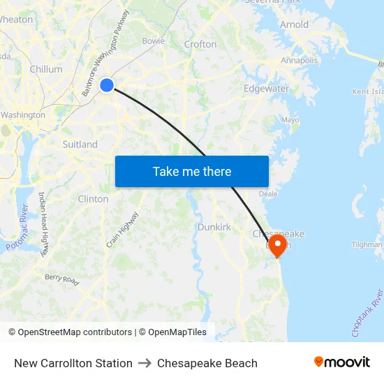 New Carrollton Station to Chesapeake Beach map
