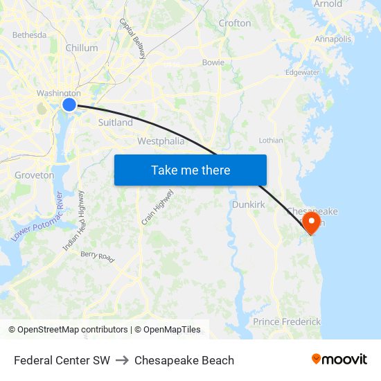 Federal Center SW to Chesapeake Beach map