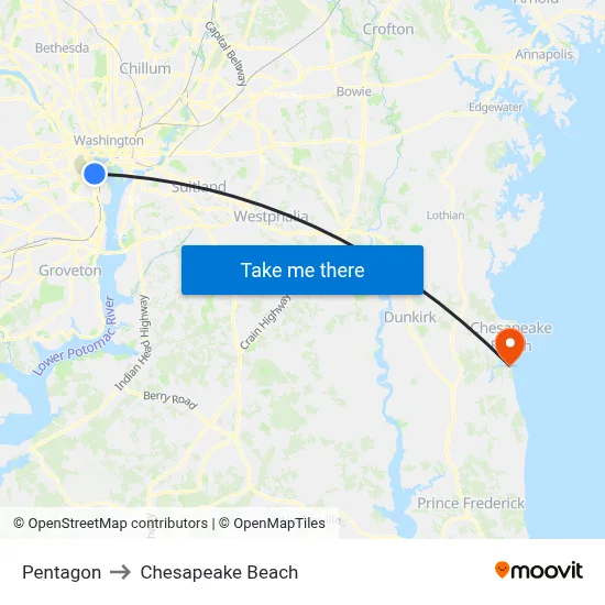 Pentagon to Chesapeake Beach map