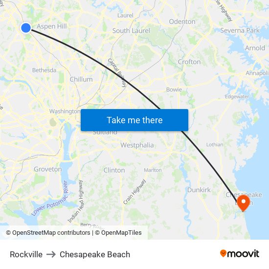 Rockville to Chesapeake Beach map