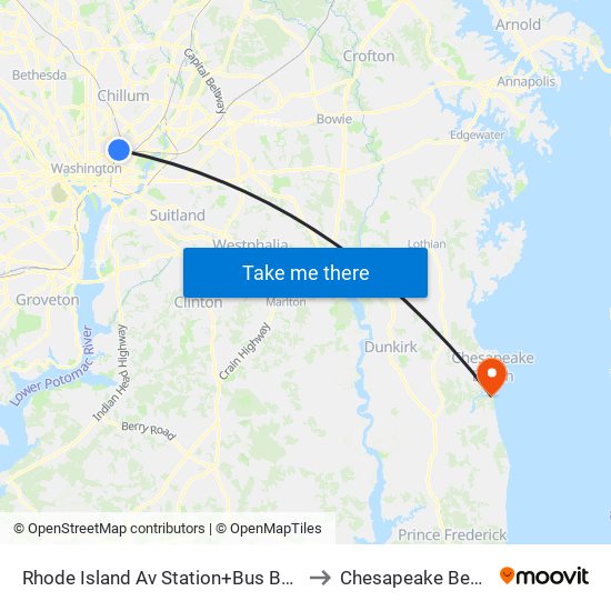 Rhode Island Ave-Brentwood+Bay D to Chesapeake Beach map