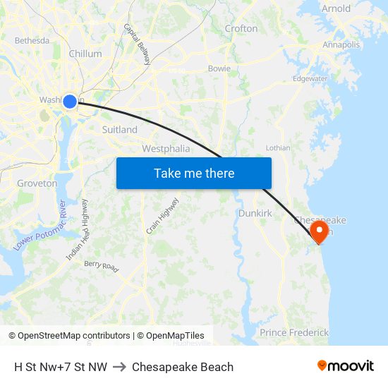 H St Nw+7 St NW to Chesapeake Beach map