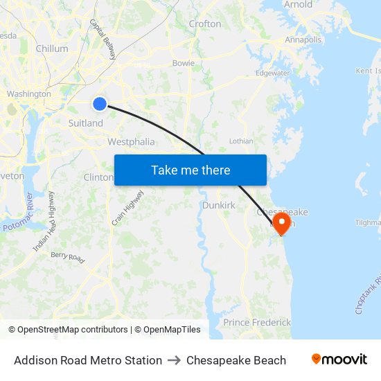 Addison Road Metro Station to Chesapeake Beach map