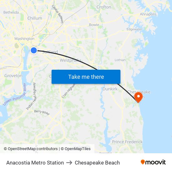 Anacostia Metro Station to Chesapeake Beach map