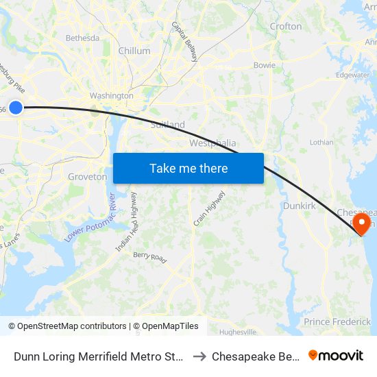 Dunn Loring Merrifield Metro Station to Chesapeake Beach map