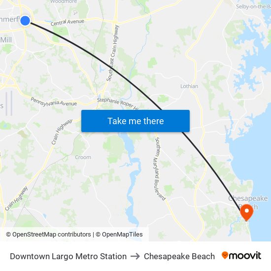 Downtown Largo Metro Station to Chesapeake Beach map