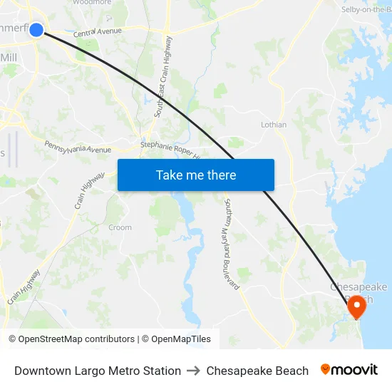 Downtown Largo Metro Station to Chesapeake Beach map