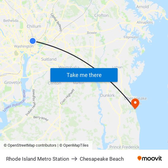 Rhode Island Metro Station to Chesapeake Beach map