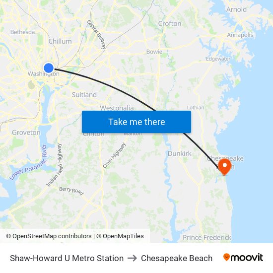 Shaw-Howard U Metro Station to Chesapeake Beach map