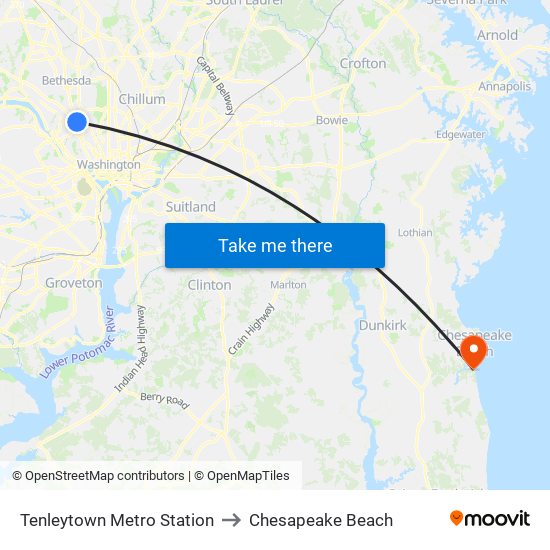 Tenleytown Metro Station to Chesapeake Beach map