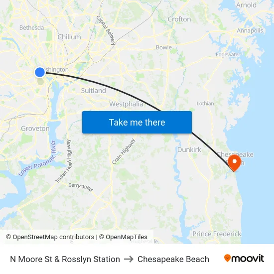 N Moore St & Rosslyn Station to Chesapeake Beach map