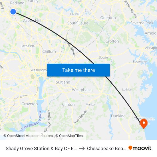 Shady Grove Station & Bay C - East to Chesapeake Beach map