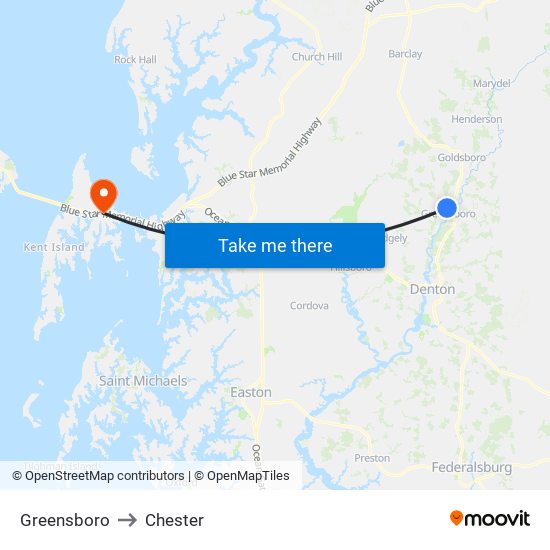 Greensboro to Chester map