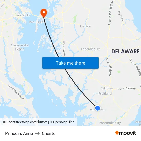 Princess Anne to Chester map