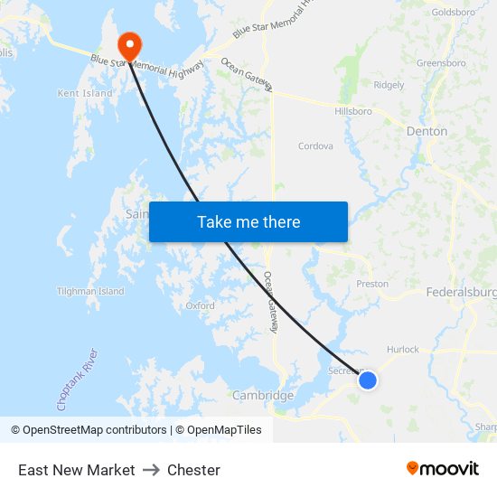 East New Market to Chester map