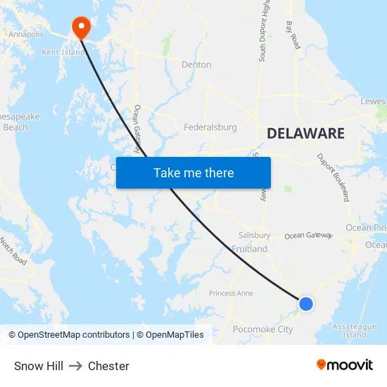 Snow Hill to Chester map