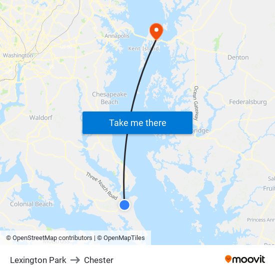 Lexington Park to Chester map