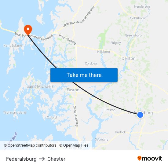 Federalsburg to Chester map