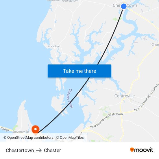 Chestertown to Chester map