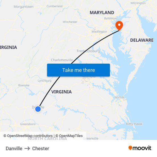 Danville to Chester map