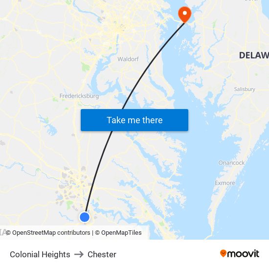 Colonial Heights to Chester map