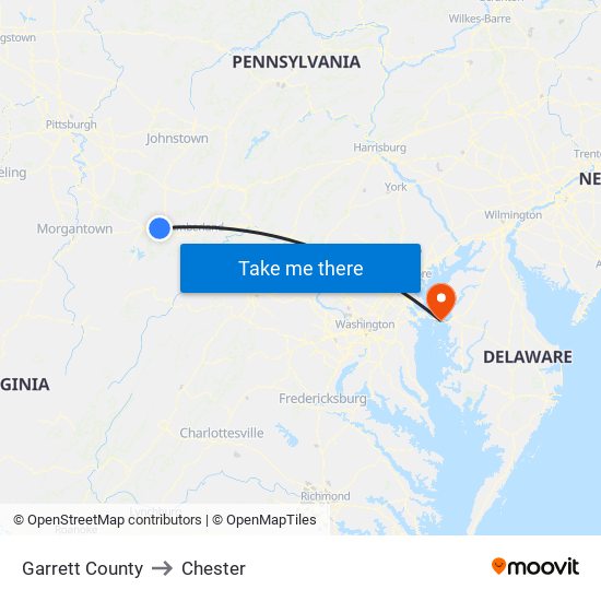 Garrett County to Chester map