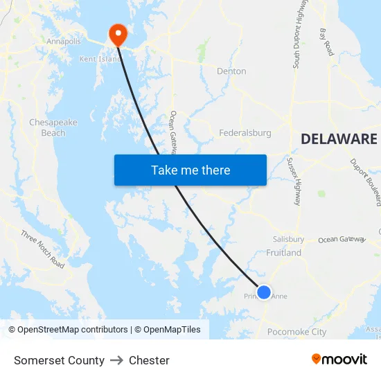 Somerset County to Chester map