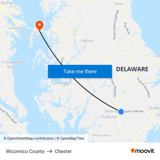 Wicomico County to Chester map