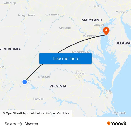 Salem to Chester map