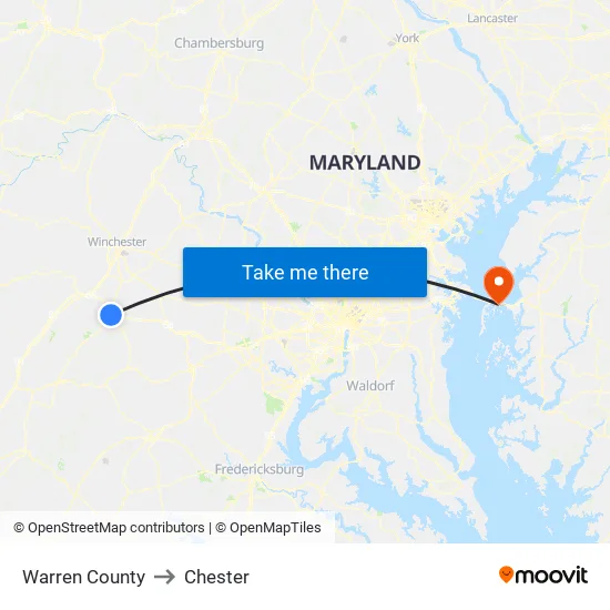 Warren County to Chester map