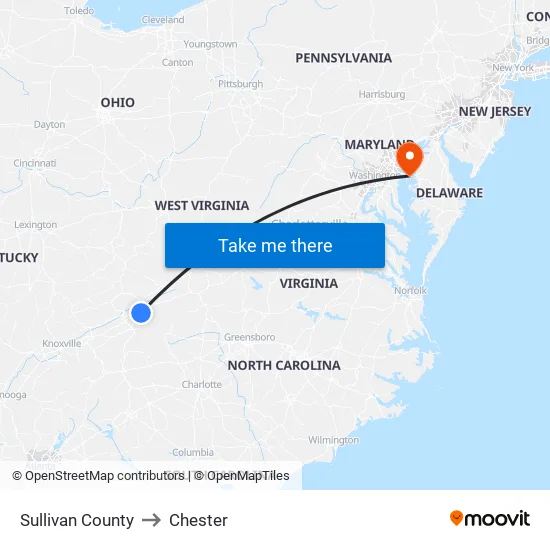 Sullivan County to Chester map