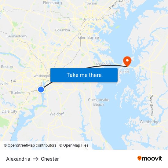 Alexandria to Chester map