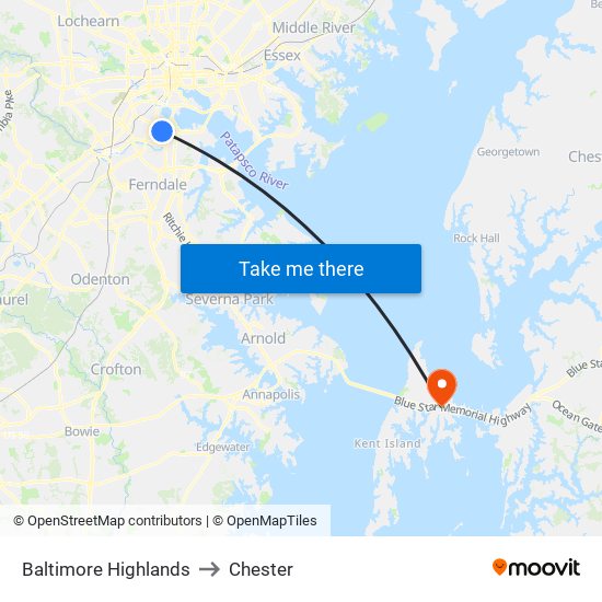 Baltimore Highlands to Chester map