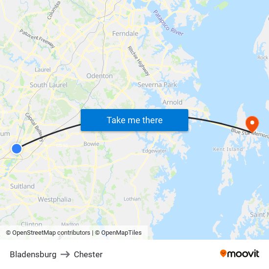 Bladensburg to Chester map