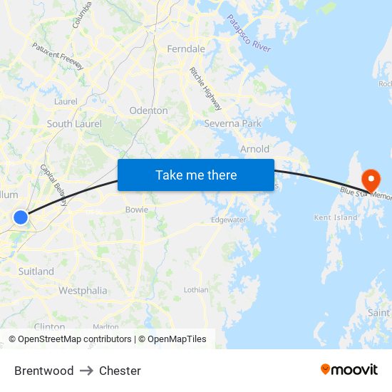 Brentwood to Chester map