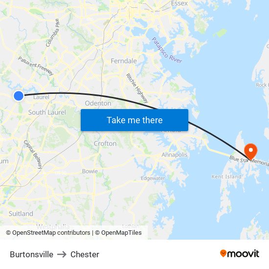 Burtonsville to Chester map