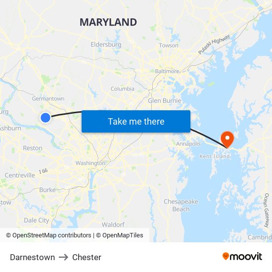 Darnestown to Chester map