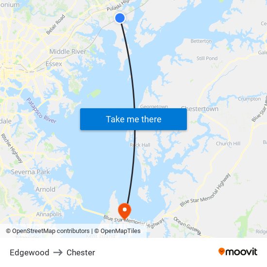 Edgewood to Chester map