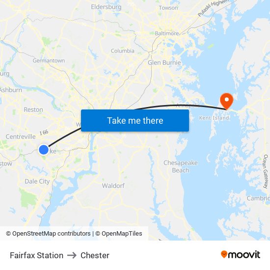 Fairfax Station to Chester map