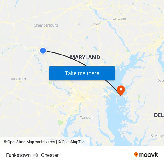 Funkstown to Chester map