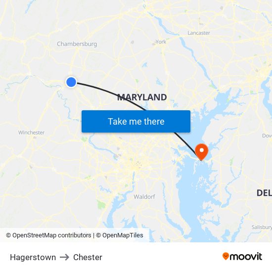 Hagerstown to Chester map