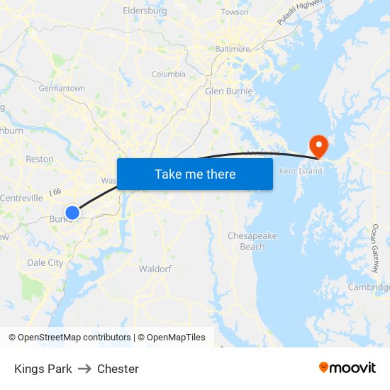 Kings Park to Chester map