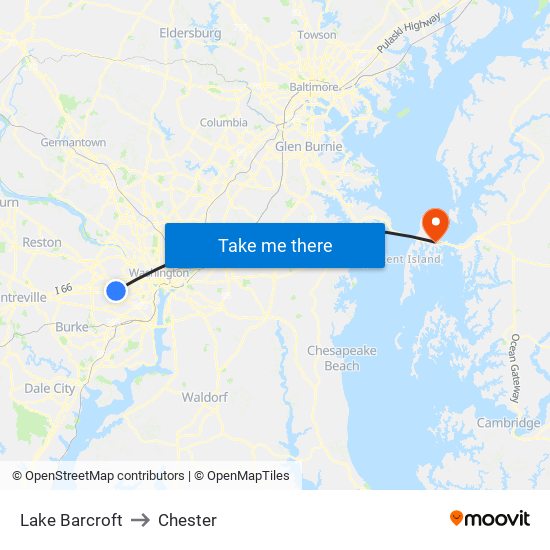 Lake Barcroft to Chester map