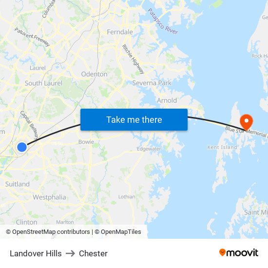 Landover Hills to Chester map