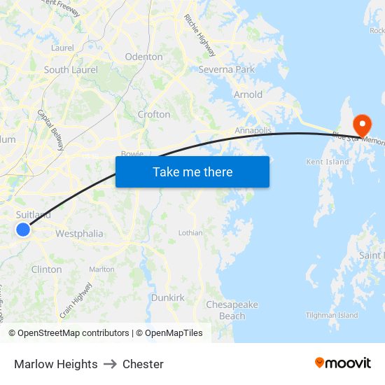 Marlow Heights to Chester map