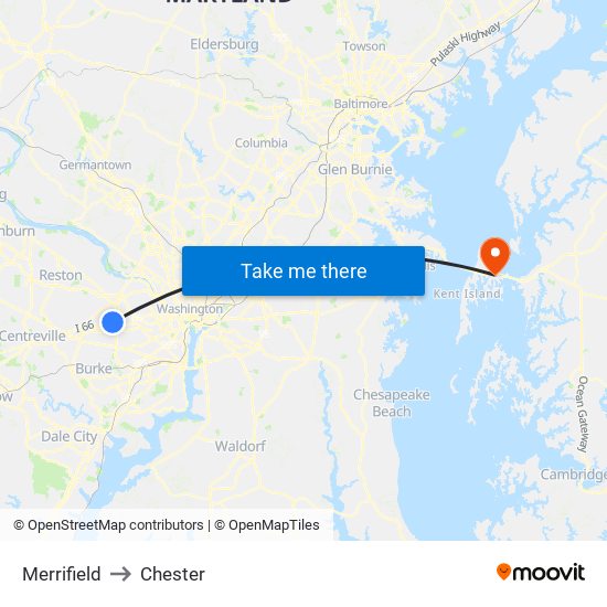 Merrifield to Chester map