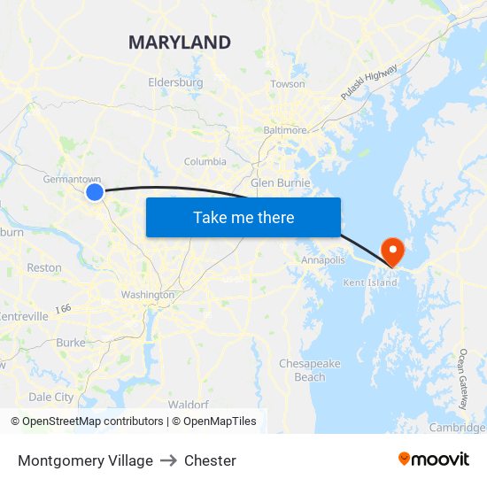 Montgomery Village to Chester map