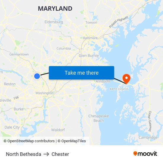 North Bethesda to Chester map